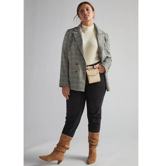 New Anthropologie Hutch Classic Longline Double Breasted Plaid Maize Blazer Sz M - Picture 7 of 17